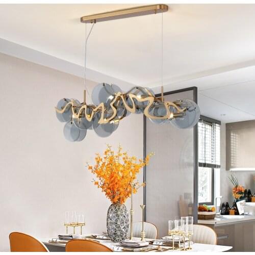 Modern Smoky gray glass chandelier for living room dining room rectangle kitchen island indoor lighting