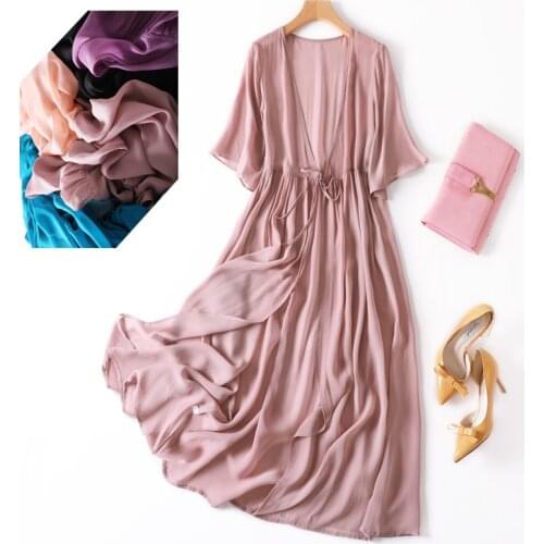 Womens 100% Silk multi colors Long Thin Top Kimono Cardigan Shawl Coat Blouse Summer Beach Cover Up one size L1030