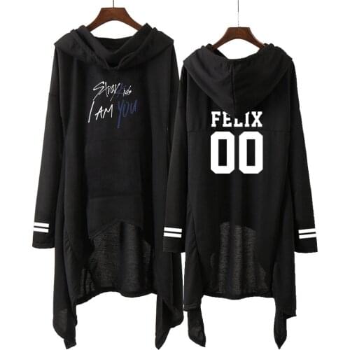 2020 Kpop Stray Kids Spring Black Women Hooded Sweatshirt Dress Idol Cotton Clothes Album I Am Who Harajuku Dress