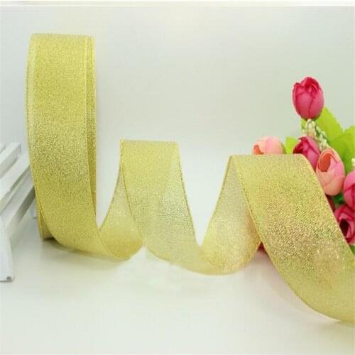 Pick Size 3 6 9 13 16 19 22 25 32 38 50mm width Light Gold Metallic Ribbon for gift Bows Ribbons Accessories MR03