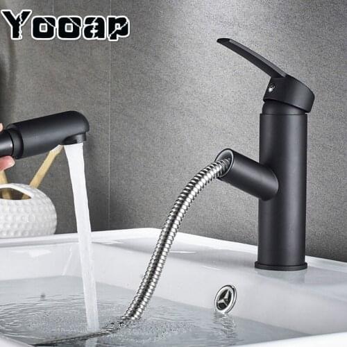 Yooap Bathroom Kitchen Basin Faucet Single Handle Pull Out Spray Sink Tap Hot And Cold Water Crane Deck Mount Faucets