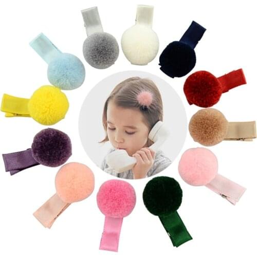 12Pcs Girls Hairpins with Small Lovely Soft Fur Pompom Mini Ball Gripper Hairball Pom Hairclips Children Hair Clip