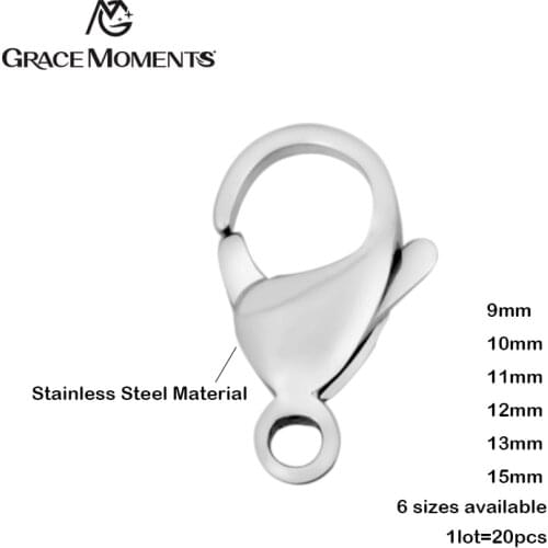 Grace Moments 20pcs/lot Titanium Stainless Steel Lobster Clasps Hooks Connectors Charms For Bracelet Jewelry Making Findings DIY