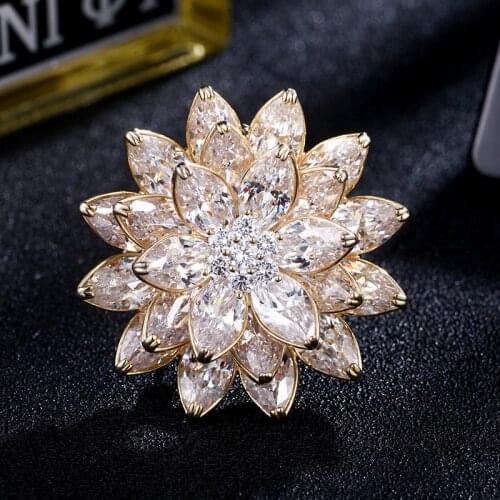 Beautiful New Elegant Zircon Lotus Flower Brooches For Women Girl Yoga Jewelry Luxury Wedding Pins Luxury Lotus Blossom Broches