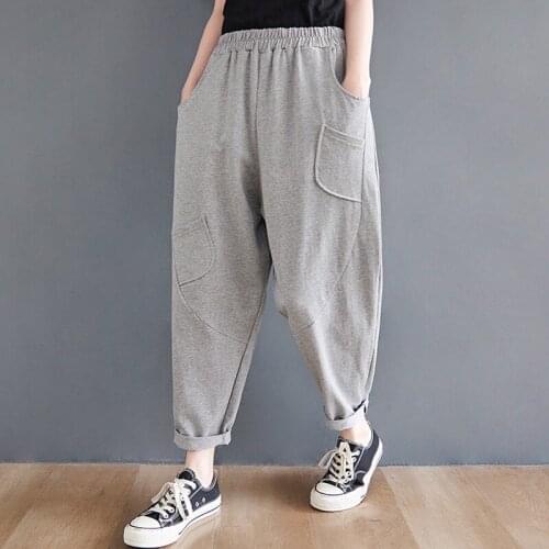 Women Summer Casual Harem Pants New 2021 Simple Style Solid Color Elastic Waist Loose Female Ankle-length Sweatpants B016