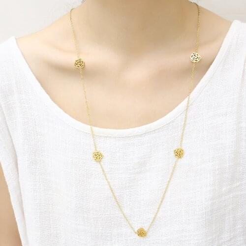 Womens stainless steel long necklace pendant without charm necklace chain ladies necklace fashion jewelry women jewelry flower