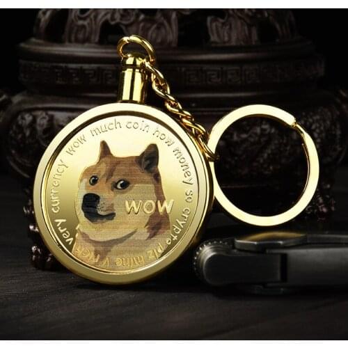 Gold Dogecoin Key Chain Coin Key Rings Jewlery Commemorative Coins Cute Dog Pattern Dog Souvenir Collection Gifts Keychain