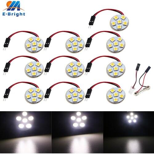 10pcs DC 12V 5050 6 SMD Led Panel Bulbs Car Indicator Dome reading light Reverse C5W Festoon W5W T10 Light Adapter white color