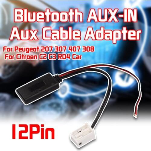 12Pin Bluetooth Module Wireless Radio Stereo AUX-IN Aux Cable Adapter For Peugeot 207 307 407 308 For Citroen C2 C3 RD4 Car