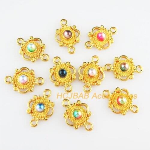 20 New Crown Charms Mixed Acrylic Flower Connectors Gold Color 13x19mm