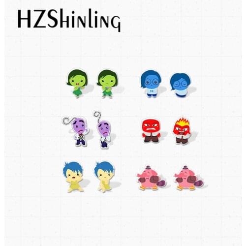 2021 New Arrival Kawaii Joy Sadness Anger Disgust Fear Bing Bong Anime Handcraft Cute Epoxy Acrylic Resin Stud Earrings