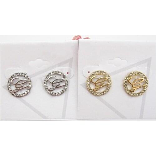 Fashion Round Stud Earring Carving Letters Inlay Small Zircon Pulled Earrings Jewelry For Women Wedding Trend New Year Gift