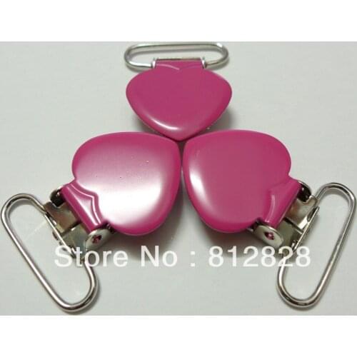 25pcs 1'' 25mm #MD8 Hot Pink Enamel Heart Pacifier Clips