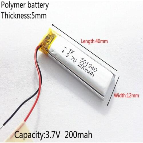 3.7V,200mAH,501240 PLIB; polymer lithium ion / Li-ion battery for GPS,mp3,mp4,mp5,dvd,bluetooth,model toy mobile bluetooth