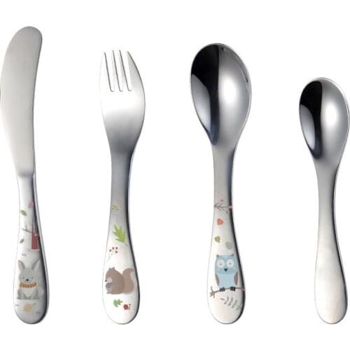 4pcs Stainless Steel Children Tableware Cartoon Pattern Western-style Spoon Fork Knife Utensils Picnic Set Baby Feeding Flatware