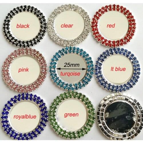 50pcs inner 1" (25mm ) Flattened double row rhinestone crystal button DIY Round Blank Tray For Cabochons Stickers DIY craft