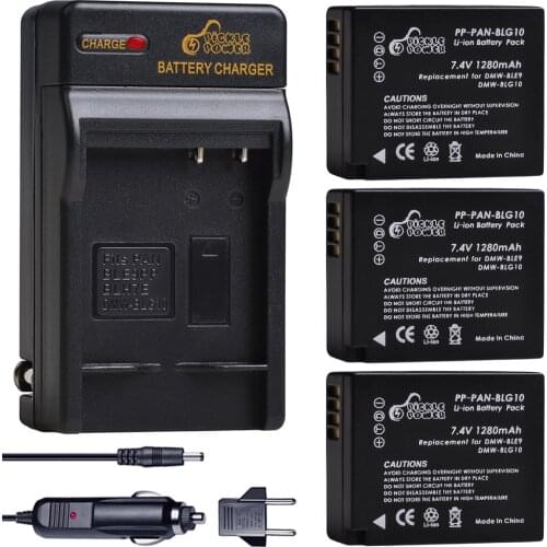 3PCS 1280mAh DMW-BLG10 BLG10 BLG10E DMW-BLE9 Battery + Wall Charger for Panasonic LUMIX GF5 GF6 GX7 LX100 GX80 GX85 Camera