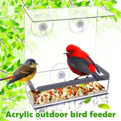 Acrylic Birds Feeder With Hanging Sucker Outdoor Transparent Birds Food Box Anti-Spray Food Box Hanging Birds Feeder A1