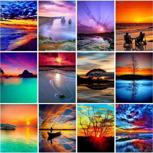 Diamond Painting Full Drill Square Landscape 5D DIY Diamond Embroidery Seaside Sunset Picture Of Rhinestone Sunrise
