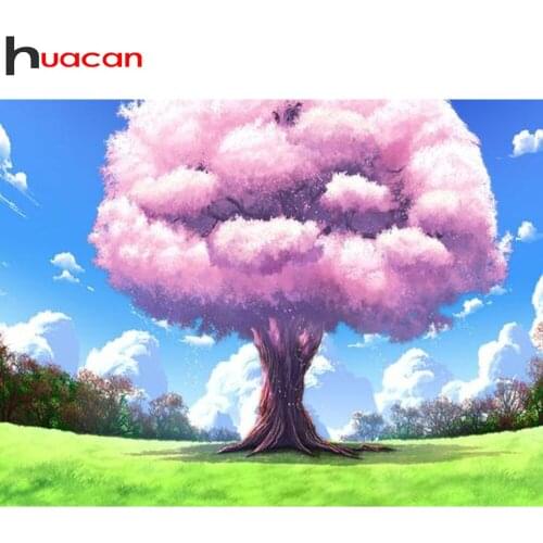 Huacan 5d Diy Diamond Painting Tree Cartoon Home Decor Diamond Embroidery Mosaic Natural Scenery Wall Stickers