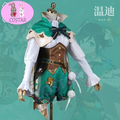 Anime Genshin Impact Venti Game Suit Green Lovely Uniform With Cloak Hat Cosplay Costume Halloween Outfit For Women Girls New 20