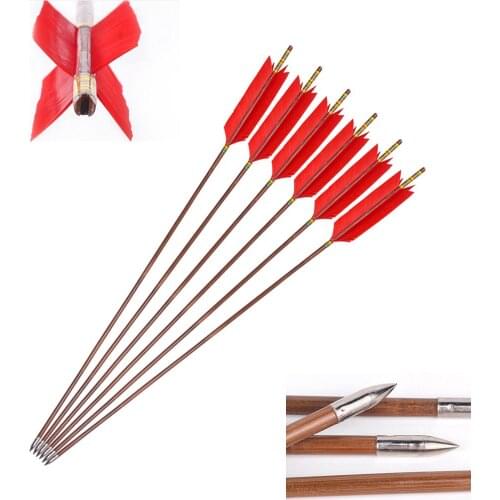 33.5 Inches Bamboo Arrow with 4 Pcs Turkey Feather Diameter 8mm for Traditional Bow Archery Training Hunting Shooting