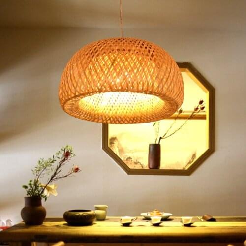 Retro Ball Bamboo Lampshade Pendant Lamp Decor for Kitchen Centers of Dining Table Bedside Bedroom Loft Indoor Lighting Lights