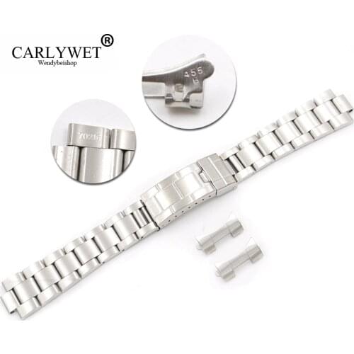 CARLYWET 20mm Steel Links Hollow Curved End Glide Lock Clasp Watch Band Bracelet for Vintage Submariner Oyster 70216 455B