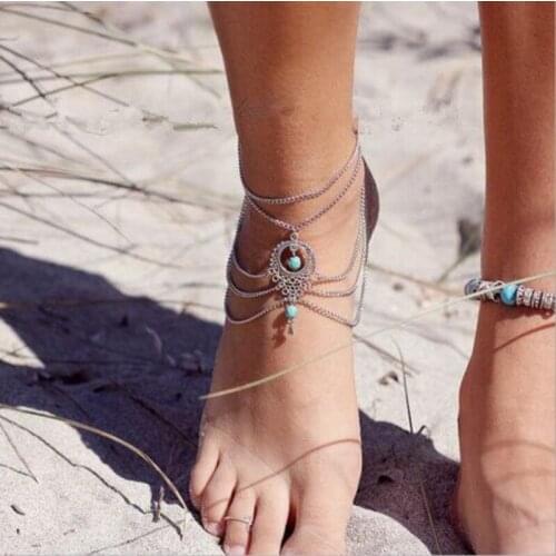 Ankle Bracelet 2021 Fashion Turquoise Anklet Women Beach Imitation Pearl Barefoot Sandal Anklet Chain Foot Jewelry