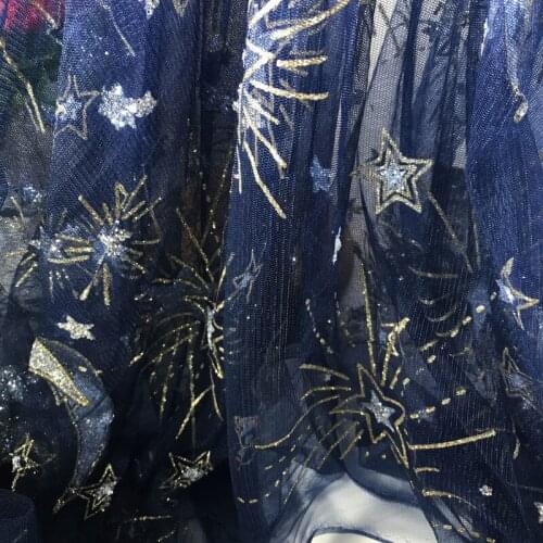GLace 3Y/Lot 3 color new style star sequins mesh fabric 100% Polyester bronzed net fabirc dress cloth transparent fabric TX570