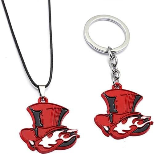 Hot Game Persona 5 P5 Cosplay Accessories Red Metal Pendant Keychain Keyring Necklace Key Chain