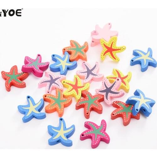 IYOE 30pcs 19x21mm Multicolor Big Starfish Charms Natural Wood Beads For DIY Bracelet Necklace Jewelry Accessories