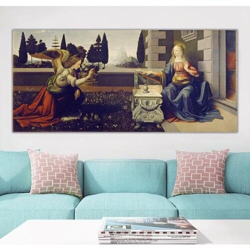 Citon Leonardo da Vinci《The Annunciation, 1472》Canvas Oil Painting Artwork Poster Picture Wall Decor Home Living room Decoration