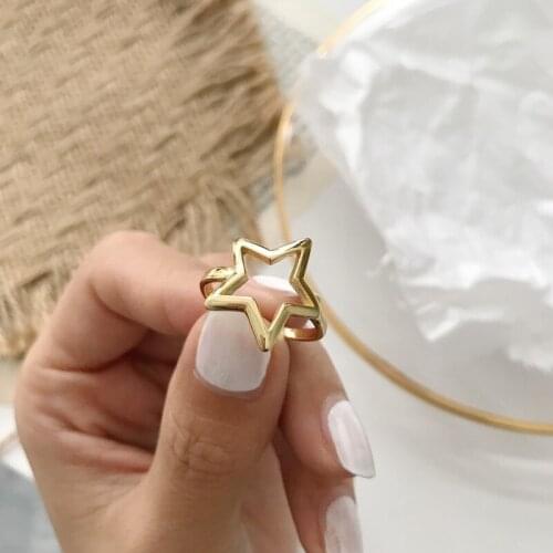 Simple gold color star ring engagement rings new engraved with single cz stone minimal delicate finger women jewelry