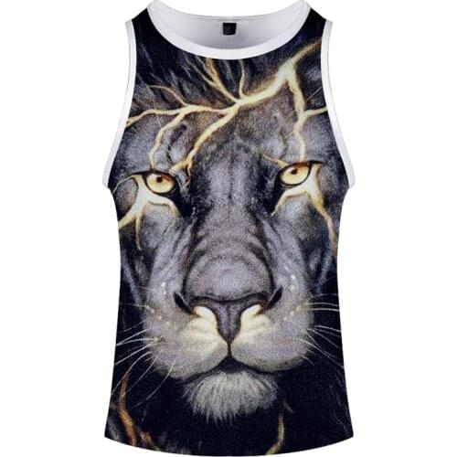 New Animal Lightning Lion Fashion 3d Bodybuilding Tank Tops Sleeveless Men Women Fitness Vest O-neck Casual Sport 3D Clothes 4XL