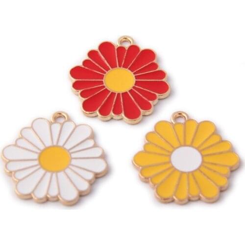 Mini Order 10pcs/Lot 23*25mm Daisy Flower Enamel Alloy Charms Gold Tone Plated Oil Drop DIY jewelry Findings Ornament Accessory