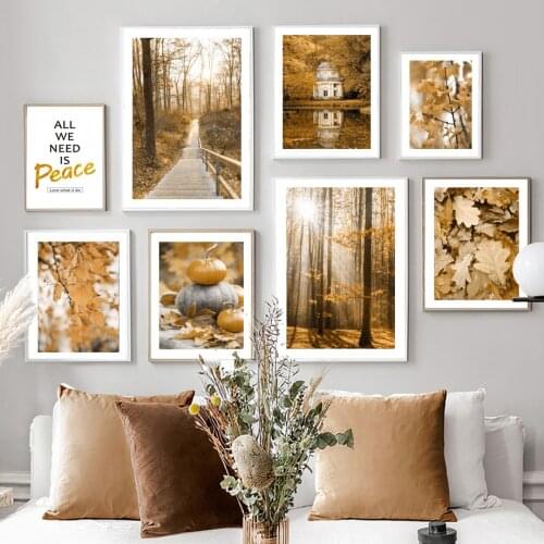 Autumn Sunny Forest Defoliation Pumpkin Wall Art Canvas Painting Nordic Posters And Prints Wall Pictures For Living Room Decor