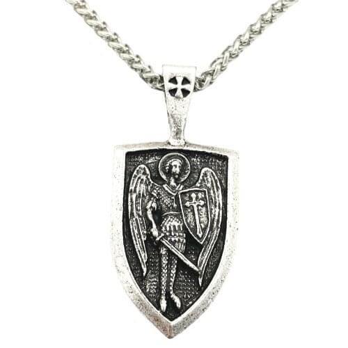 Archangel Michael Angel Shield Pendant Necklace Rope Chain Vintage Neckless Jewelry