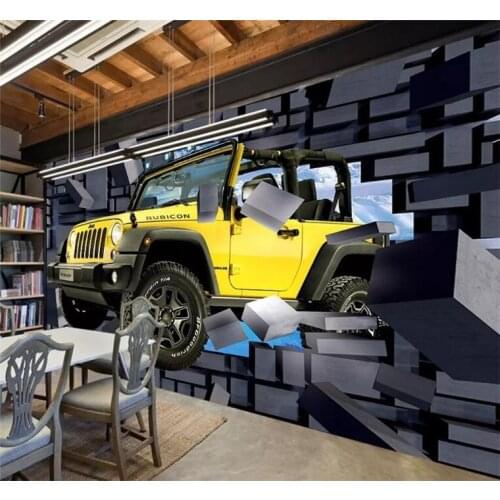 Custom Mural Wallpaper 3D Cartoon Jeep Car Broken Wall Fresco Restaurant Cafe Boy Kids Bedroom Backdrop Wall Decor Wallpaper 3 D