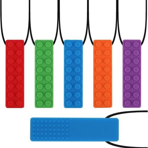 10PCS Brick Silicone Teether Baby Teething Toys Sensory Chewable Necklace BPA Free Silicone Food Grade Teether Oral Motor Tools