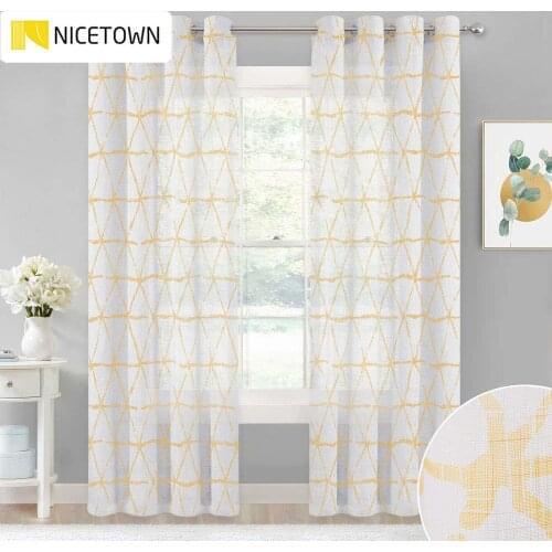 NICETOWN Sheer Curtains Linen Look Thick Semi Transparent Voile Drapes with Sketched Pattern for Dining Room Living Room