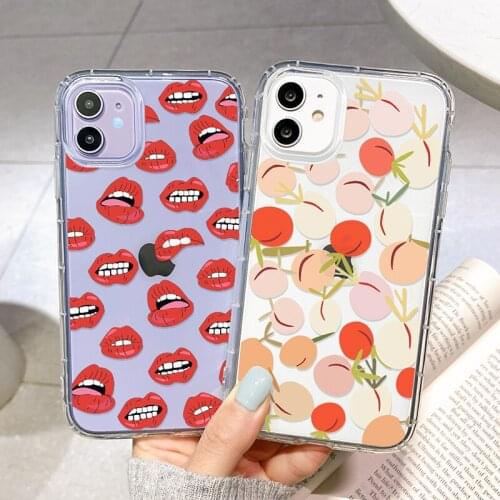 Transparent Airbag Phone Case For iPhone 12 Pro Max X XS 7 8 Plus SE2020 Instagram Funny Sexy Lips Phone Shell for iPhone 11 Max