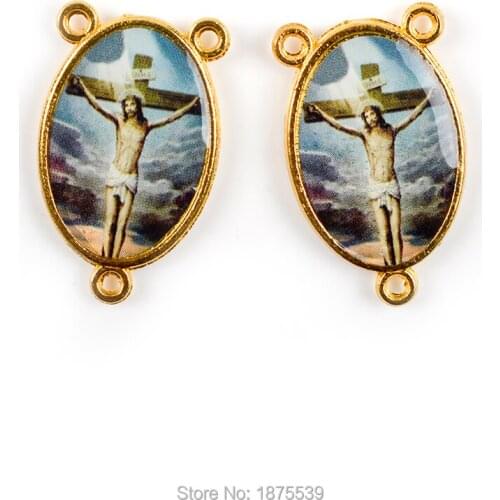 Jesus On the Cross Color Picture Rosary Centerpieces Two Side Same Image