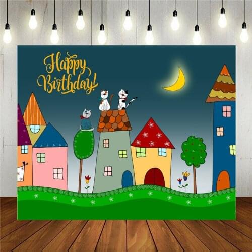 Photo Studio Props Photography Backdrop Night City Cartoon Vinyl Background Cloth Kids Birthday Party Decoration