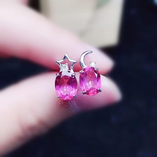 Natural real pink topaz moon star stud earring Per jewelry 1.1ct*2pcs gemstone 925 sterling silver Fine jewelry X218392