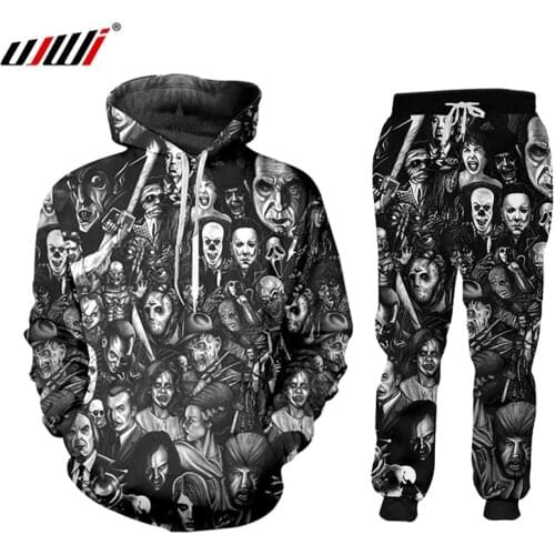 UJWI 3D Print Scary Clown Mask Mens Clothes Sportswear Joggers Sports Pants Men/women Set Tracksuit Jacket 2020 Zip Full Custom