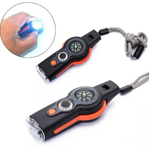 7 in 1 LED Light Outdoor Survival Emergency Tool Multifunctional Survival Emergency Whistle Lightweight and Easy to Carry