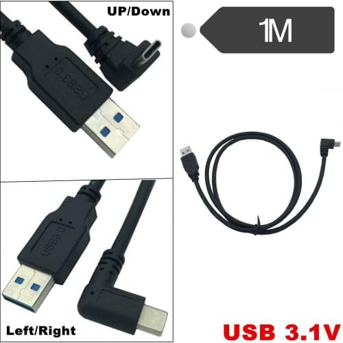 Type-C data cable USB3.1 male 90 degree angle to USB3.0 male elbow USB-C charging data line for type-c devices 1m/100cm