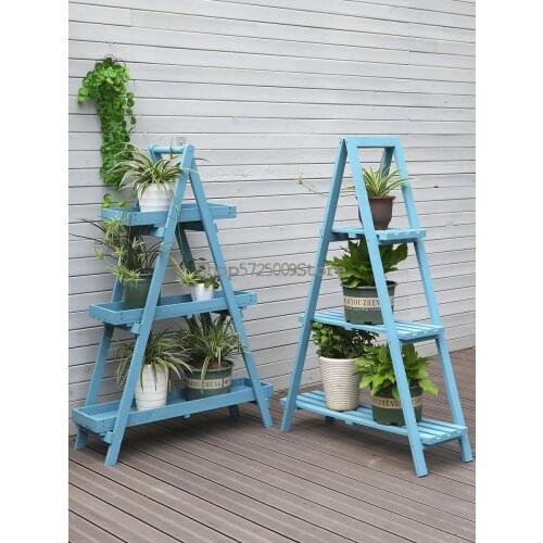 Outdoor courtyard balcony multi-layer ladder anticorrosive wood flower stand living room floor-standing solid wood shelf flower