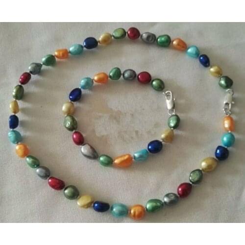 Unique Pearls jewellery Store 8-9mm Multicolor Baroque Freshwater Pearl Necklace Bracelet Jewellery Set Wedding Birthday Gift
